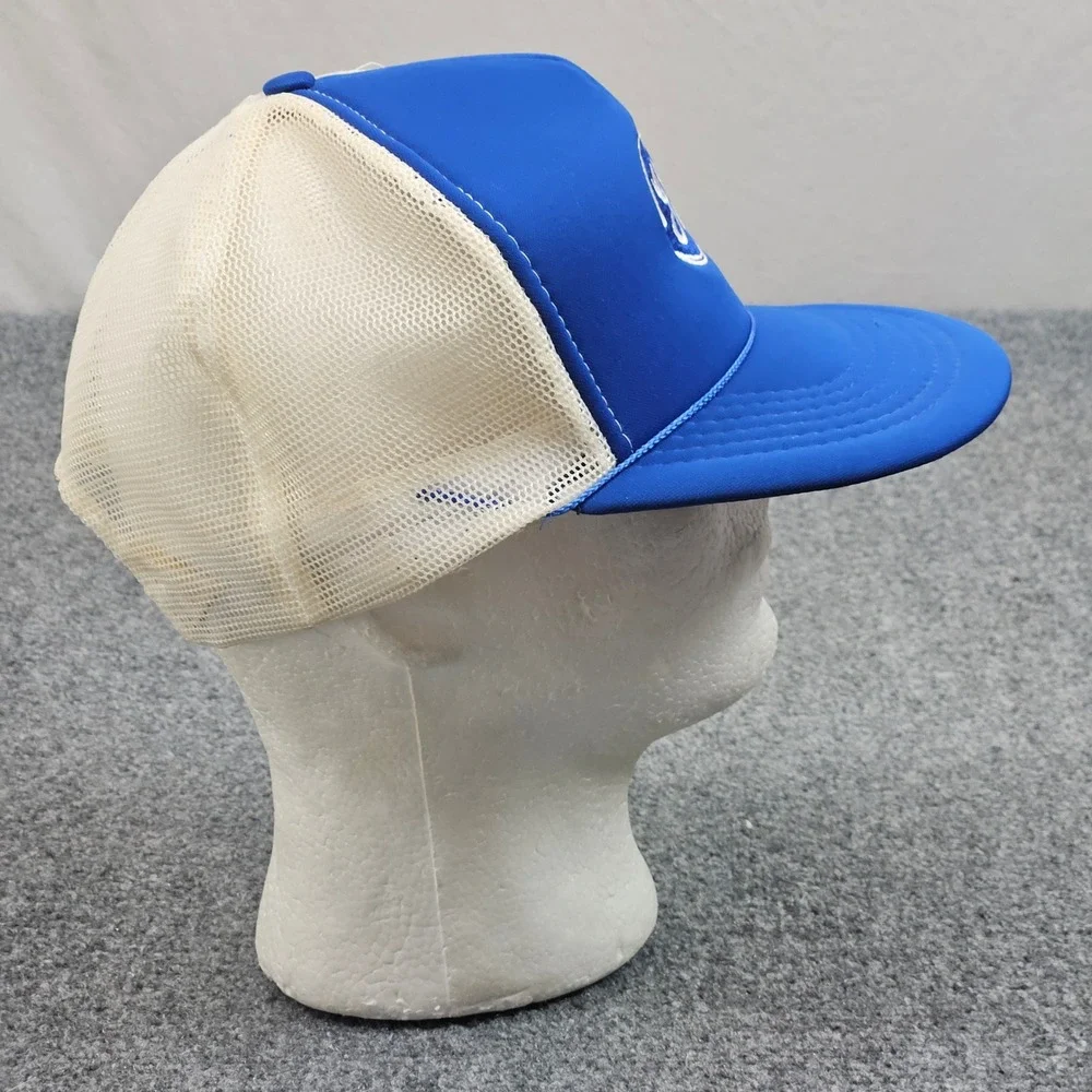 Vintage GE Trucker Hat Blue White Cap Snapback Corporate Logo Cap‎ 80s Made USA